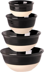 Hasense Large Ceramic Mixing Bowls, 2.1/1.5/1.0/0.5 Qt Serving Bowls for Kitchen, Nesting Salad Bowls Set for Mixing, Cooking, Baking, Fruit, Side Dishes, Holiday Serving Dishes, Set of 4, Black