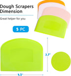 Dough Cutter Bench Scraper for Baking, 5 PCs BPA Free PE Plastic Flexible Bowl Scraper, Food-safe Plastic Dough Scraper for Bread Cake Dough Fondant Icing (White, Green, Orange, Blue, Pink)