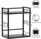 Dorhors 2 Tier Coffee Bar Accessories and Organizer,Multi-functional Mug Holder with 12 Hooks,Wood Coffee Station Organizer,Kitchen Countertop Shelf (Black)