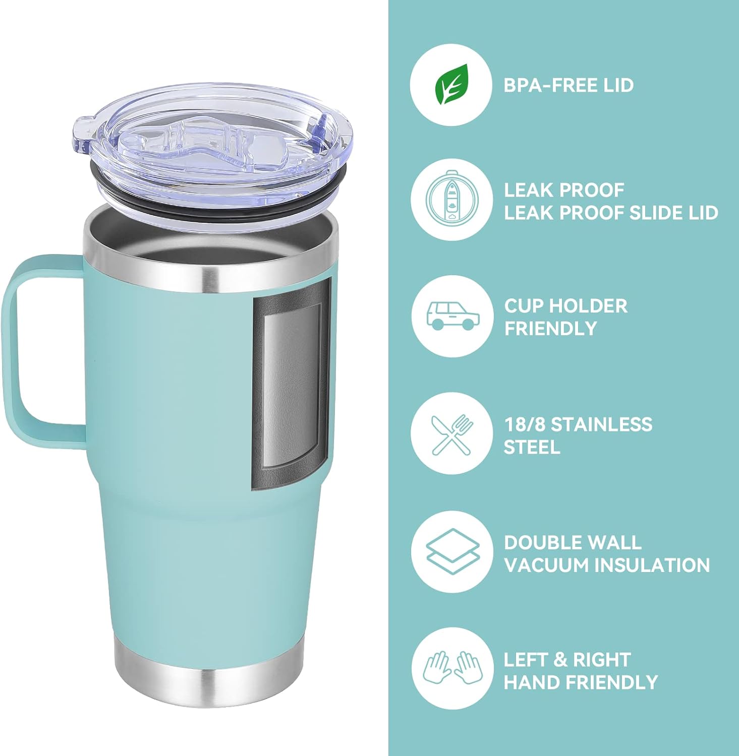 VEGOND 20 oz Tumbler Bulk with Handle Lid and Straw, Stainless Steel Insulated Travel Coffee Mug Set, Spill Proof Double Wall Metal Tumblers Cups, Mint Green 12 Pack