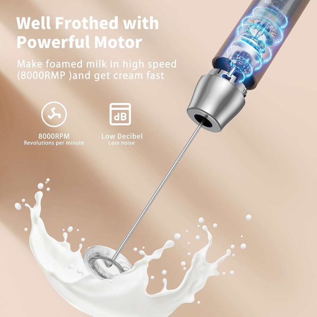 Maestri House Rechargeable Milk Frother with Stand, LunaFro Handheld Electric Foam Maker Waterproof Detachable Stainless Steel Whisk Drink Mixer Foamer for Lattes, Cappuccino