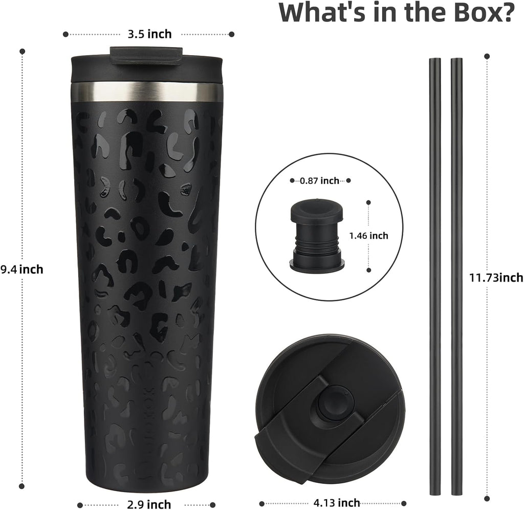 BJPKPK 30oz Insulated Tumbler With lid And Straw Stainless Steel Tumblers Travel Coffee Mug Reusable Thermal Cup,Black Leopard