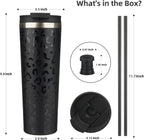 BJPKPK 30oz Insulated Tumbler With lid And Straw Stainless Steel Tumblers Travel Coffee Mug Reusable Thermal Cup,Black Leopard