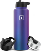 IRON °FLASK Camping & Hiking Hydration Flask with 3 Lids - Stainless Steel, Double Walled & Vacuum Insulated Water Bottle - Leak Proof & BPA Free (Aurora, Straw - 40 oz)
