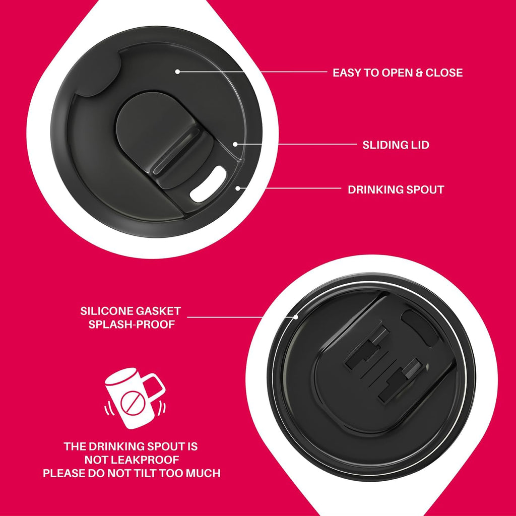 Ideus Vacuum Insulated Coffee Mug, 16oz Reusable Stainless Steel Thermal Double Walled cup with Handle and Slider Lid for Hot & Cold Beverages, BPA Free (Red Zebra)