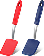 Silicone Cookie Spatula Turner 2 Pack Mini Brownie Spatula Flexible Kitchen Small Silicone Turner for Nonstick Cookware Heat Resistant No Scratch Flipper for Egg Pancake(Red,Blue)