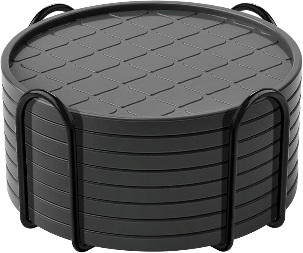 Coasters Set of 8,Hot or Cold Drink Coasters with Holder,Modern Style Coffee Table Coaster,Suitable for Kinds Cups Beer,Drink,Anti-Overflow Tabletop Protection(Gray, 8pcs)