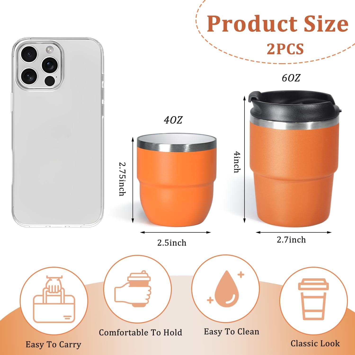 4oz Espresso Cups, Insulated Espresso Cups Set of 2, Expresso Shots Cup, Stainless Steel Shot Glasses for Coffee, Portable Espresso Travel Mug for Camping