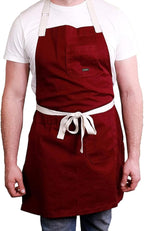 Caldo Daily Cotton Kitchen Apron for Cooking- Mens and Womens Chef Apron (Burgundy)