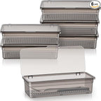 Remerry 6 Pcs Flatware Tray with Lid and Drainer, Plastic Utensil Organizer, Kitchen Cutlery Transparent Storage Box with Lid and Drain Rack, Drawer Tableware Storage Box for Home and Travel (Grey)