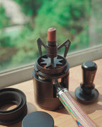 IKAPE Mantis WDT Distribution Tool with Clean Brush, 58.5mm Espresso Stirrer Distribution Tool for Barista, 8 Needle Espresso Stirrer with Dosing Funnel &Stand, Adjustable Needle Height, Walnut Handle