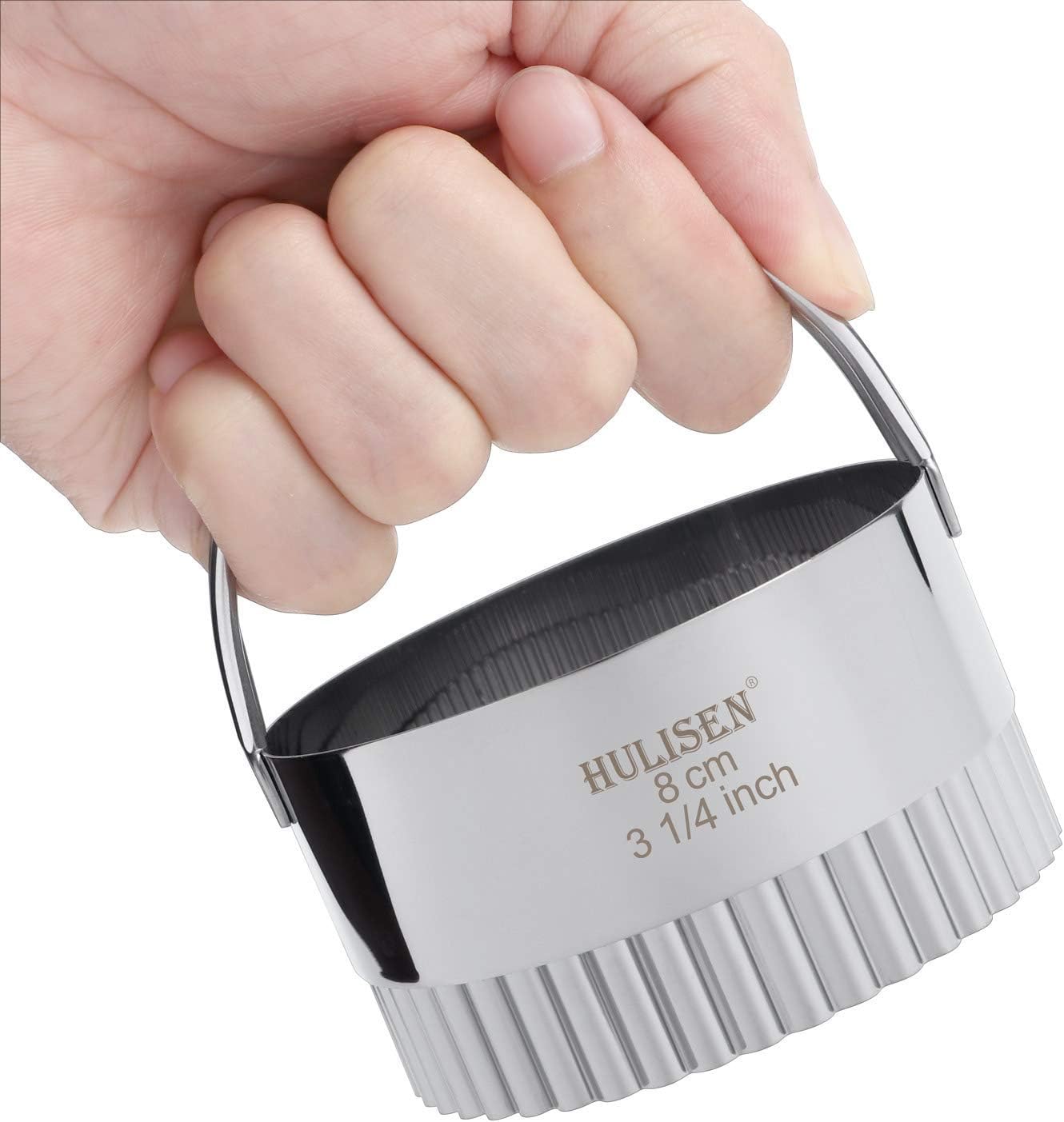 HULISEN Biscuit Cutter Set (5 Pieces/Set), Stainless Steel Round Biscuit Cutters with Handle, Wave Cookies Cutter with Fluted Edge, Professional Baking Dough Tools, Gift Package (Wave)