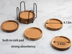 Coasters for Drinks Absorbent with Holder, Acacia Wood Cork Coaster for Coffee Table Wooden Table Coaster for Farmhouse Desk Extra Large Coasters, Set of 6