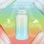 COMI 6pcs Glass Cups with Lids And Straws, Glass Tumbler for Iced Coffee, Drinking Glasses with Two Cleaning Brush,Glass Drinking Set