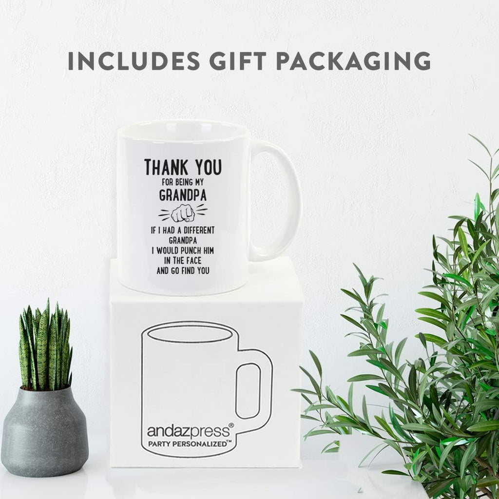 Andaz Press Funny Family 11oz. Coffee Mug Gift, Thank You for Being My Grandpa, Punch in Face, 1-Pack, Christmas Birthday Drinking Cup Present Ideas