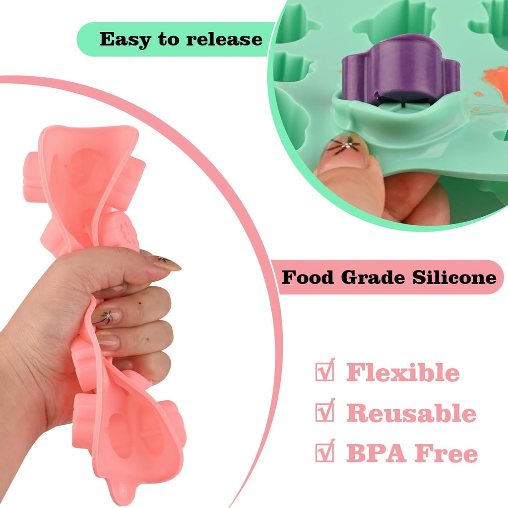 Actvty Halloween Candy Mold Silicone Chocolate Molds, 4 Packs Pumpkin Molds and Ghost Molds for Making Chocolate, Jelly, Gummy, Snack, Wax Melt, Ice Cubes, Cake Decor