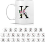 Retreez Initial A-Z Floral Botanical Bouquet Alphabet Monogrammed Monogram Mug 11 Oz Ceramic Tea Coffee Mugs - Appreciation Thank You Wedding Birthday Gifts for her friend coworker sister - K Initial