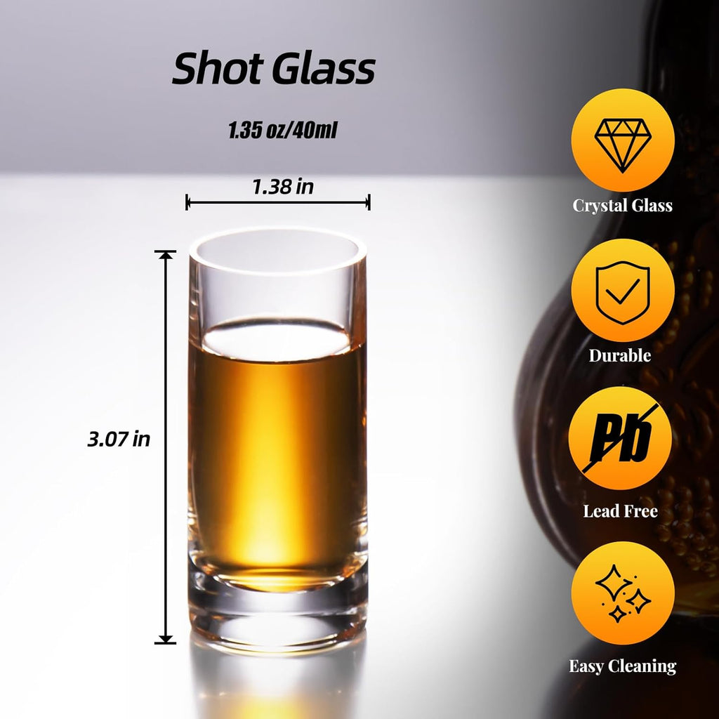 KAMMAK Shot Glasses Set of 2, 40ml/1.35oz Clear Espresso Shot Glass with Heavy Base for Bar Restaurants Home, Small Whiskey Shot Glass for Vodka, Whiskey, Tequila, Spirits & Liquors