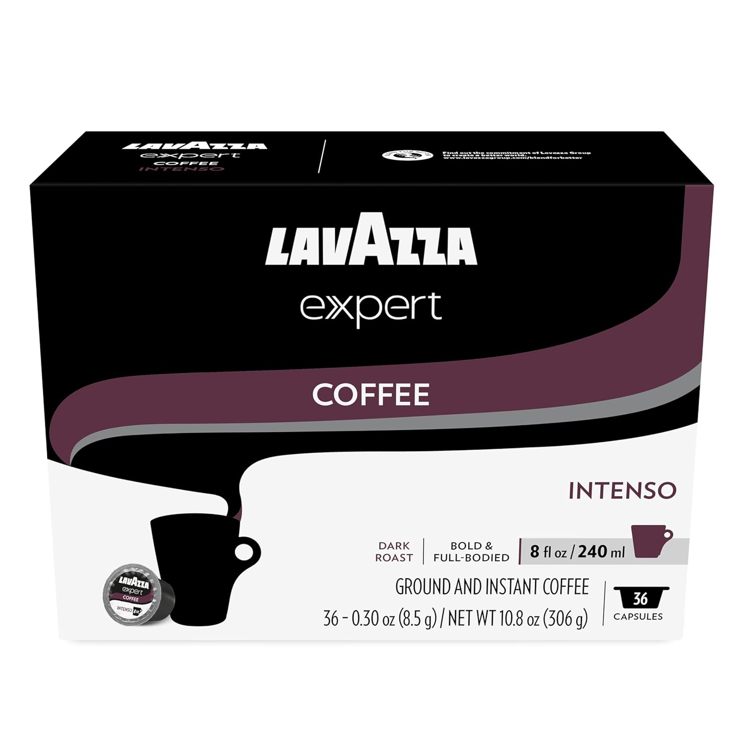 Lavazza Expert Intenso Coffee Capsules, Dark Roast, Arabica and Robusta Blend, Compatible with Lavazza Classy Plus Machine (36 Capsules)