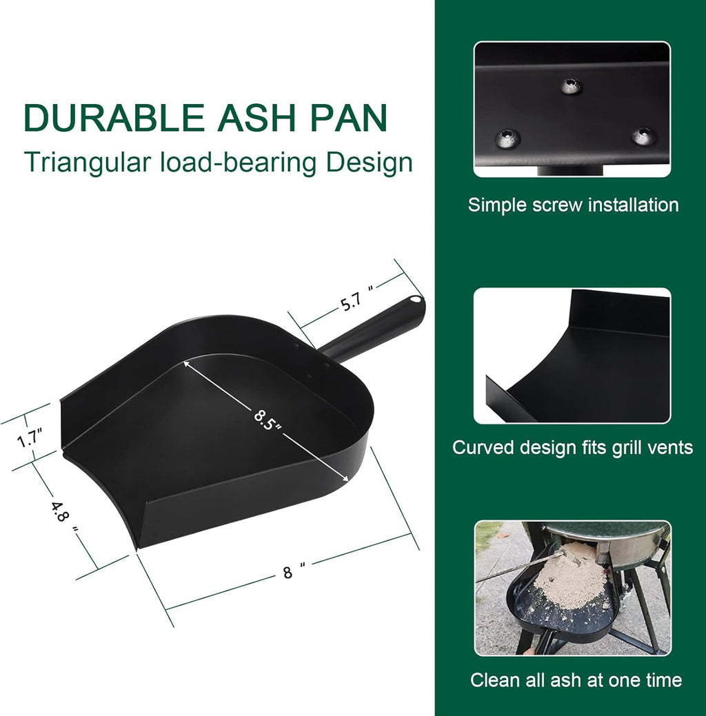 18” BBQ Ash Removal Tool and Ash Pan for Big Green Egg Accessories, Stainless Steel Ash Tool Poker for BGE Primo and Other Charcoal Kamado Stove(at+AP)
