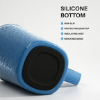 Ideus Vacuum Insulated Coffee Mug, 16oz Reusable Stainless Steel Thermal Double Walled cup with Handle and Slider Lid for Hot & Cold Beverages, BPA Free (Leapord Blue)