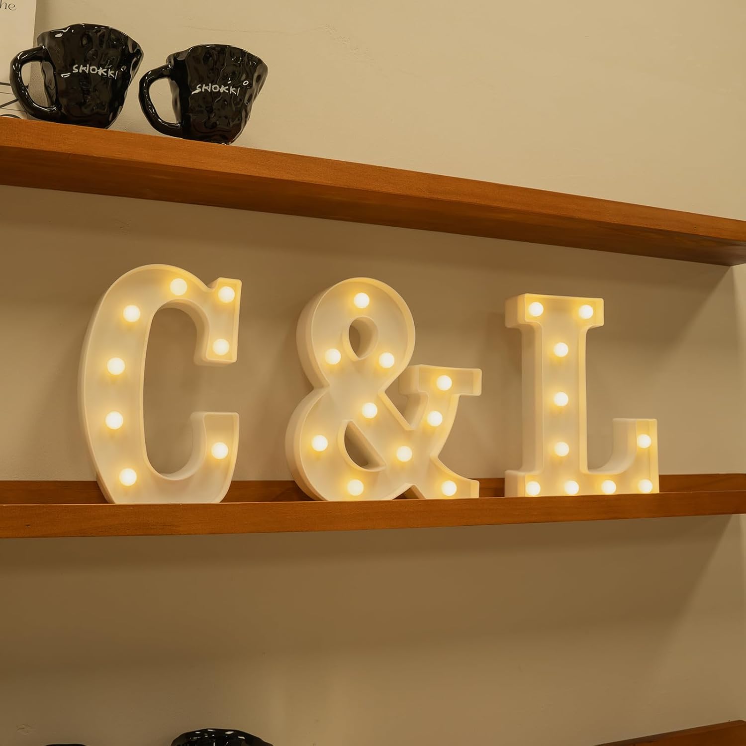 Foaky LED Letter Lights Sign Marquee Light Up Letters Sign for Night Light Wedding/Birthday Party Battery Powered Christmas Lamp Home Bar Decoration(L)