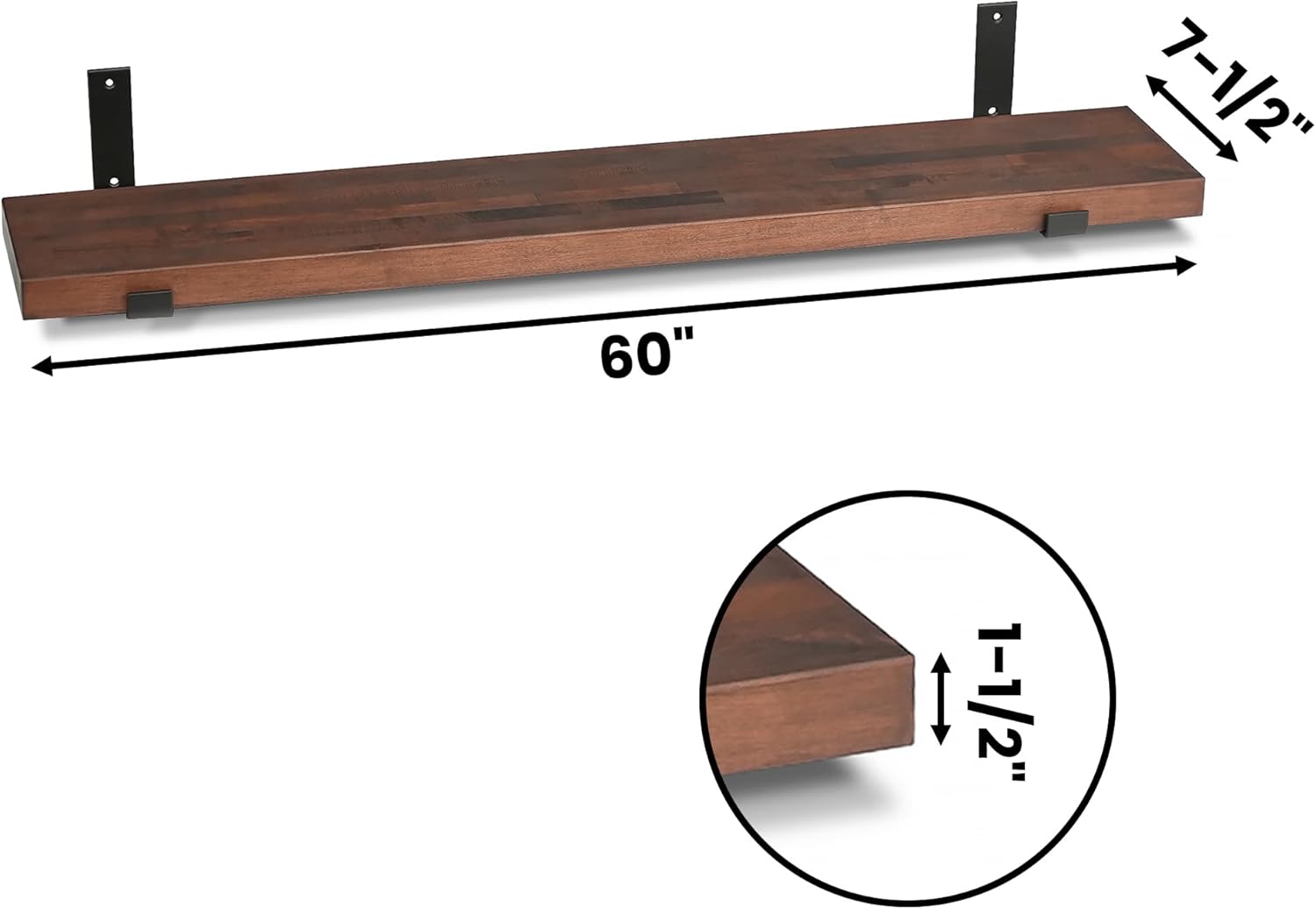 CONSDAN Floating Shelves for Wall Mounted Book Shelf Hanging Shelves Floating Bookshelf for Bedroom, Bathroom, Living Room, Kitchen USA Grown Solid Hardwood, Dark Maple 60x7.5x1.5 in (Set of 3)