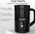 Secura 𝗠𝗶𝗹𝗸 𝗙𝗿𝗼𝘁𝗵𝗲𝗿, Electric Milk Steamer Stainless Steel, 8.4oz/250ml Automatic Hot and Cold Foam Maker and Milk Warmer for Latte, Macchiato (Black)