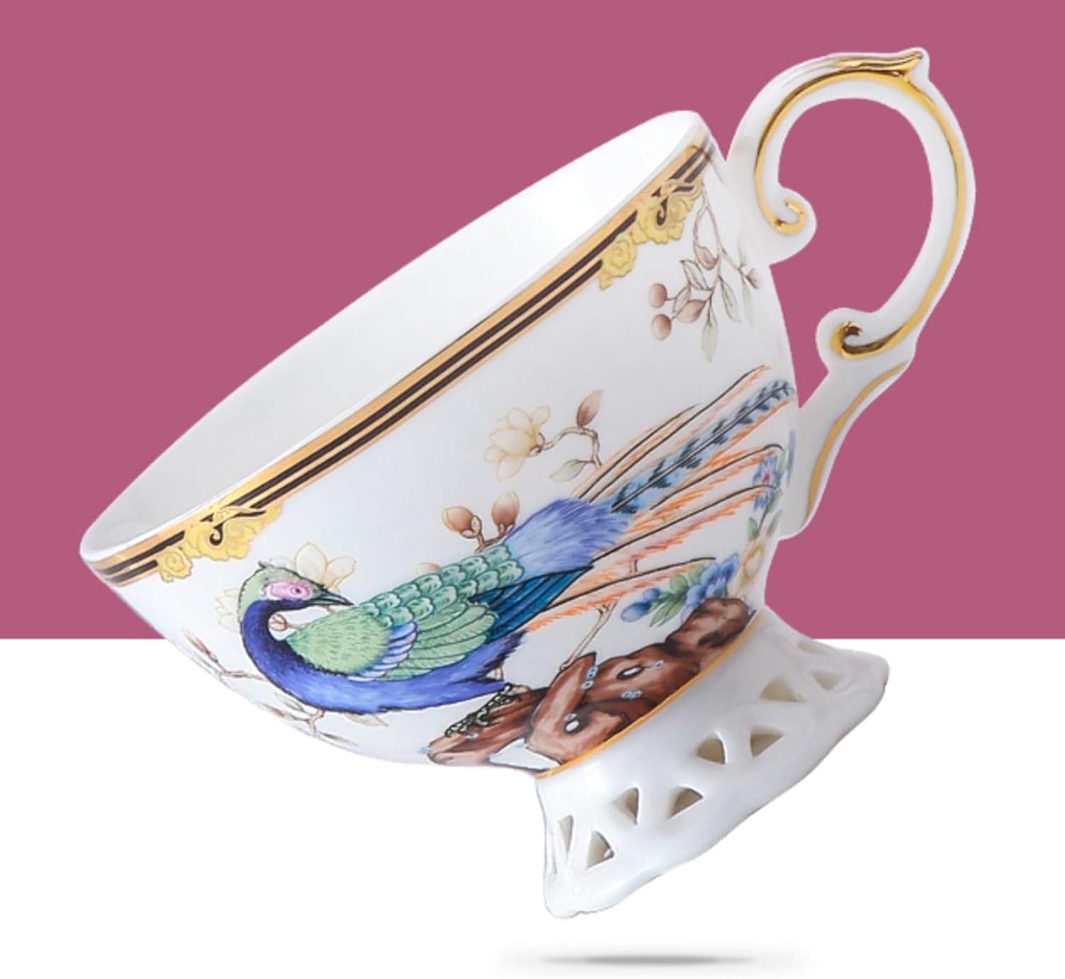 ACMLIFE Bone China Tea Cup and Saucer Set - Bone China Tea Coffee Cup and Saucer Set for 1 Luxury Fine China Tea Cup Set for One Blue Vintage Teacups and Saucers for Women Tea Party or Gift Giving