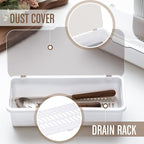 Remerry 6 Pcs Flatware Tray with Lid and Drainer, Plastic Utensil Organizer, Kitchen Cutlery Transparent Storage Box with Lid and Drain Rack, Drawer Tableware Storage Box for Home and Travel (White)