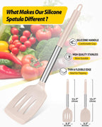 Pack of 2 Silicone Solid Turner, Non Stick Slotted Kitchen Spatulas, High Heat Resistant BPA Free Cooking Utensils, Ideal Cookware for Fish, Eggs, Pancakes(Stainless Steel Khaki)