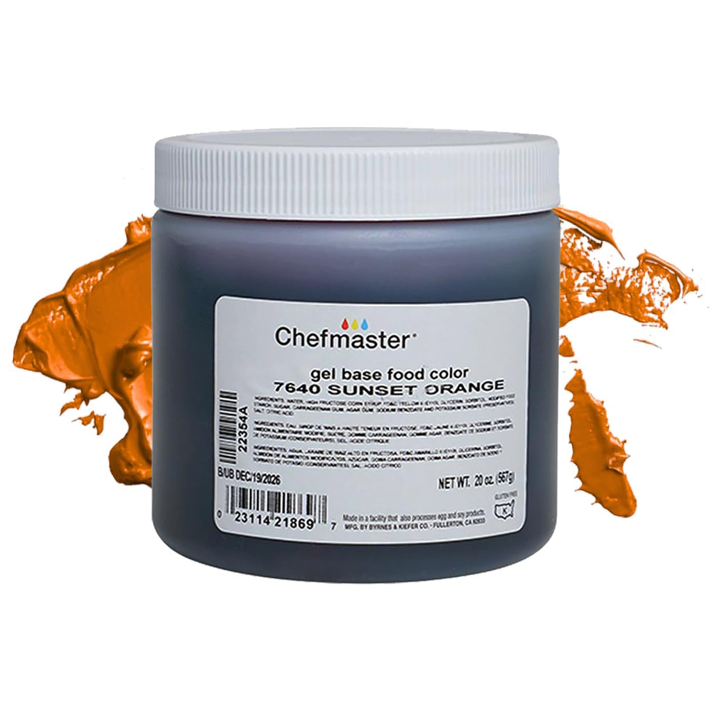 Chefmaster Sunset Orange Gel Food Coloring | Vibrant Color | Professional-Grade Dye for Icing, Frosting, Fondant | Baking & Decorating | Fade-Resistant | Easy-to-Use | Made in USA | 20 oz