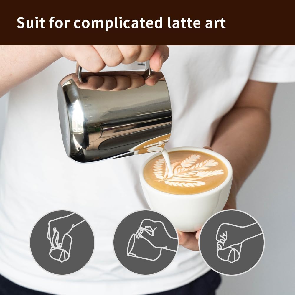 watchget Milk Frothing Pitcher 500ml/17oz Stainless Steel Espresso Steaming Pitcher Milk Coffee Cappuccino Latte Art Barista Steam Pitcher Milk Frothing Jug