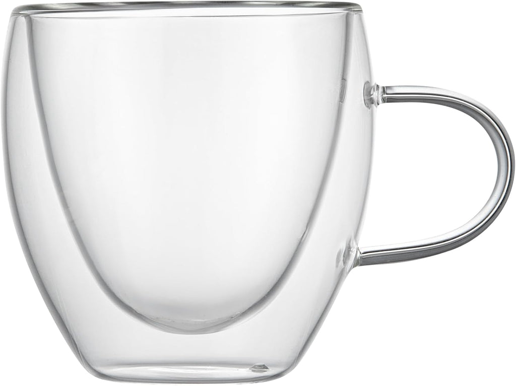 Restaurantware-Forma Professional 5.1 Ounce Glass Coffee Cups, 12 Insulated Coffee Cups With Handle - Dishwashable, Reusable, Clear Double Wall Beverage Tumblers, Freezable, For Hot Or Cold Beverages