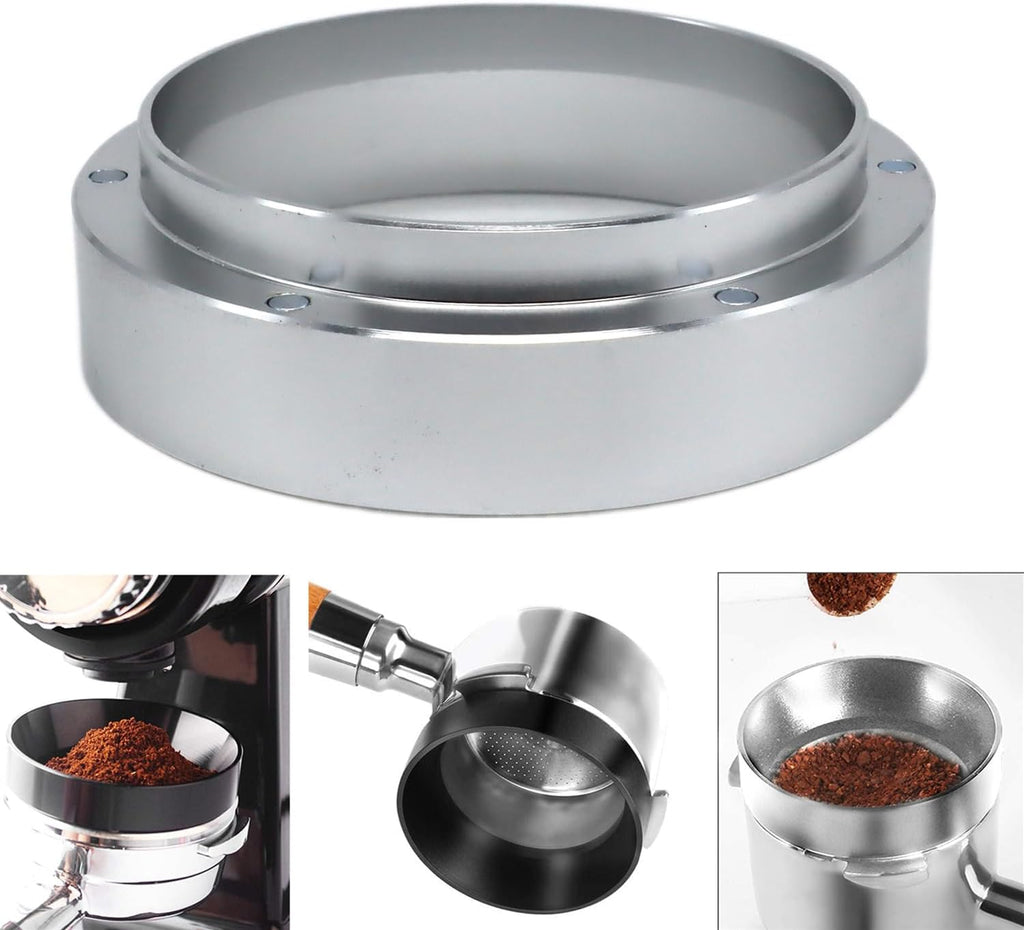 Aluminum Espresso Dosing Funnel - 51/53/58mm Coffee Dosing Ring for Home & Shop - Silvery