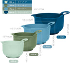 BoxedHome 4 Pack Nesting Mixing Bowl with Pour Spout and Handle, BPA free Microwave & Dishwasher Safe(Green/Blue, 4 Pack with Handle)
