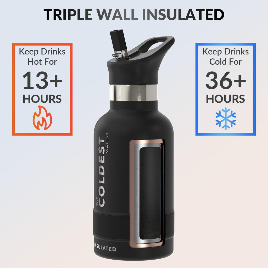 Coldest Insulated Water Bottle with Straw Lid - Stainless Steel Metal Insulated Bottle for Men & Women (Stealth Black, 12 oz)