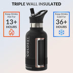 Coldest Insulated Water Bottle with Straw Lid - Stainless Steel Metal Insulated Bottle for Men & Women (Stealth Black, 12 oz)