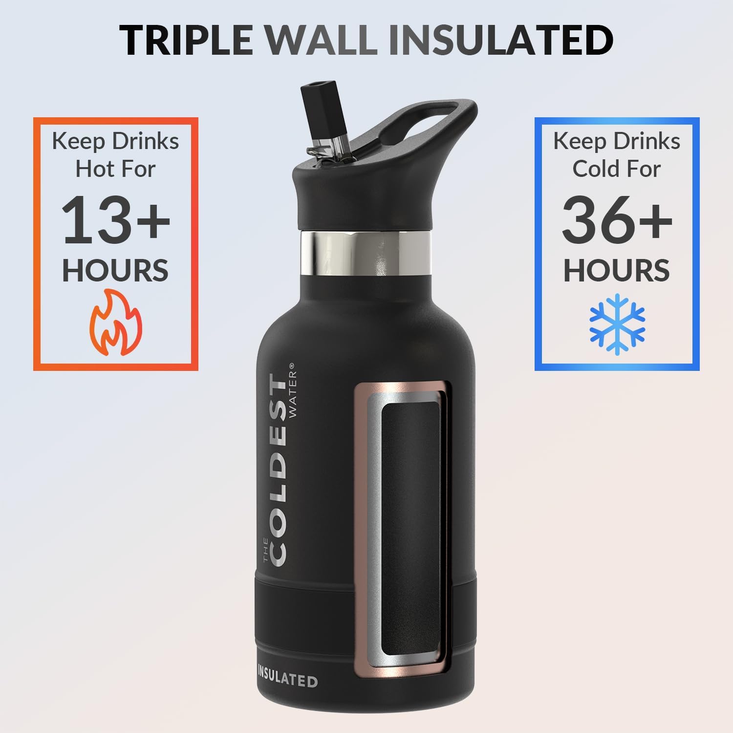 Coldest Insulated Water Bottle with Straw Lid - Stainless Steel Metal Insulated Bottle for Men & Women (Stealth Black, 12 oz)