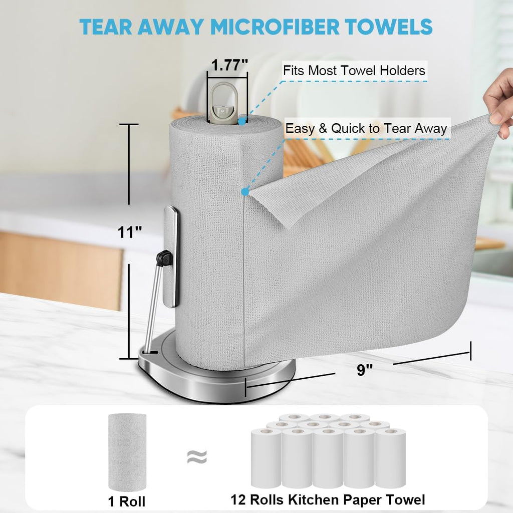 AIDEA Microfiber Cleaning Cloth 330 Sheets 6 Roll, Grey Microfiber Towels for Cars, Shop Towels, Shop Rags Washable, Cleaning Rags Reusable Paper Towels for Automotive, Workshops, House,11×9"