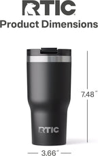 RTIC 20oz Essential Tumbler with Lid, Insulated, Stainless Steel, Metal, Double Wall Vacuum-Insulation, Ceramic Lined, Travel Cup for Iced Coffee, Tea, Hot and Cold Drink, Black