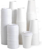 JOLLY PARTY [100 Pack] 12 oz Paper Coffee Cups, Disposable Paper Coffee Cup with Lids, Hot/Cold Beverage Drinking Cup for Water, Juice or Tea, Suitable for Home, Shops and Cafes