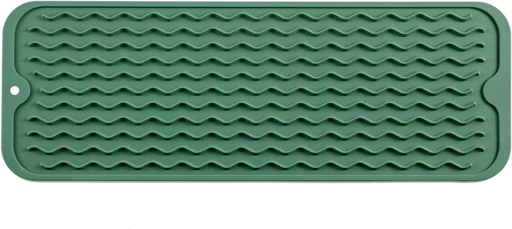 Silicone Dish Drying Mat for Multiple Usage,Easy clean,Eco-friendly,Heat-resistant Silicone Mat for Kitchen Counter,Sink,Bar,Bottle,or Cup Green M 17 inches x 6 inches