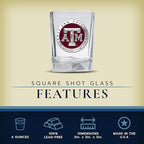Heritage Pewter Texas A&M Square Shot Glass | Hand-Sculpted 1.5 Ounce Shot Glass | Intricately Crafted Metal Pewter Alma Mater Inlay