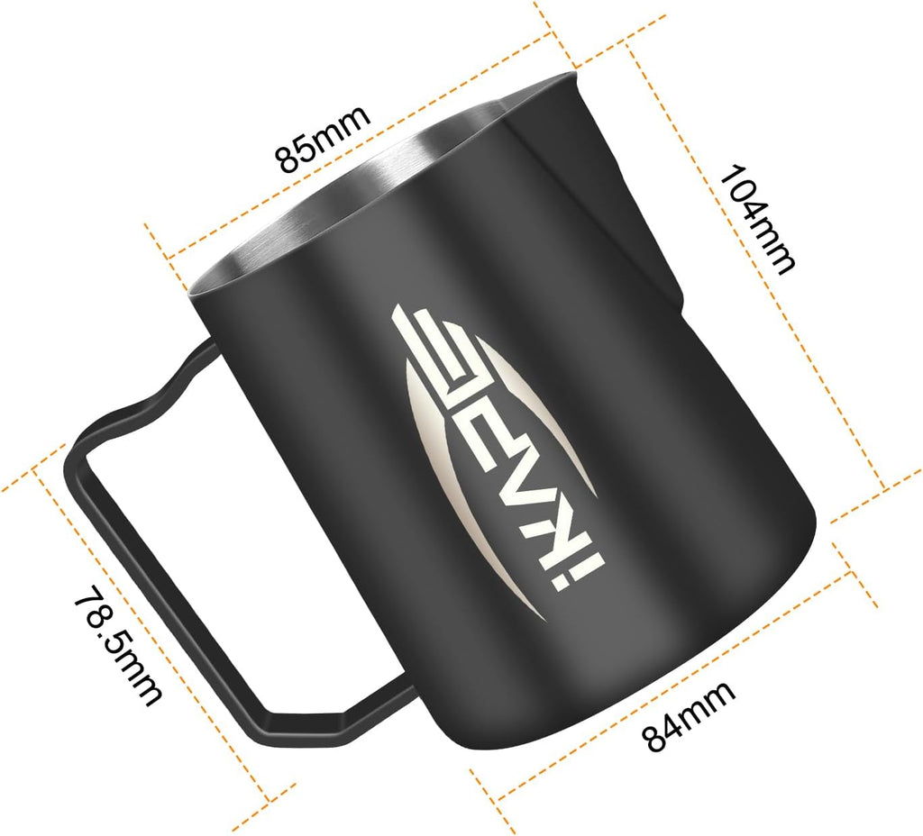 IKAPE Espresso Milk Pitcher, Espresso Steaming Pitcher with Sharp Spout for Espresso Barista Tool, 15.4 oz/450ml Milk Frothing Jug (Black)