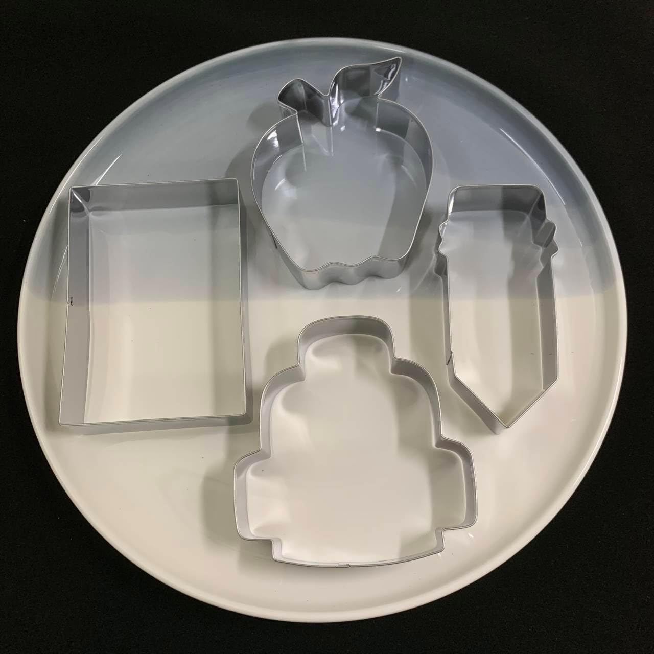 Back to School Cookie Cutter Set-4 Piece-Bag, Book, Apple, Pencil Fondant Biscui Cutters