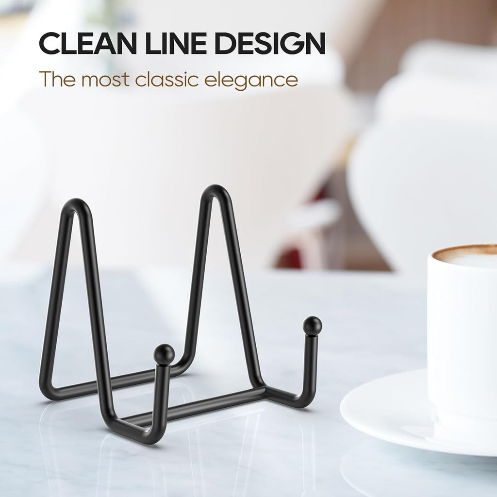 HONGYUTAI 3 Pack 3 Inch Plate Stands for Display Picture - Small Table Top Display, Decorative Metal Frame Holders for Book, Photo and Platter, Tabletop Art, Black