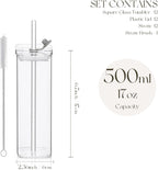 12 Sets Square Drinking Glass Cups with Lids & Straws, 17 Oz Clear Highball Glasses for Cocktail, Iced Coffee, Juice, Beer - Modern Glass Tumblers
