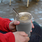 Beruth Bombilla Yerba Mate Gourd, 8oz Stainless Steel Tea Cup Set with a Multifunctional Lid, Two Straws and Cleaning Brushes, Double Walled Coffee Mug Heat Insulation Anti Scalding （Starry Sky Grey）