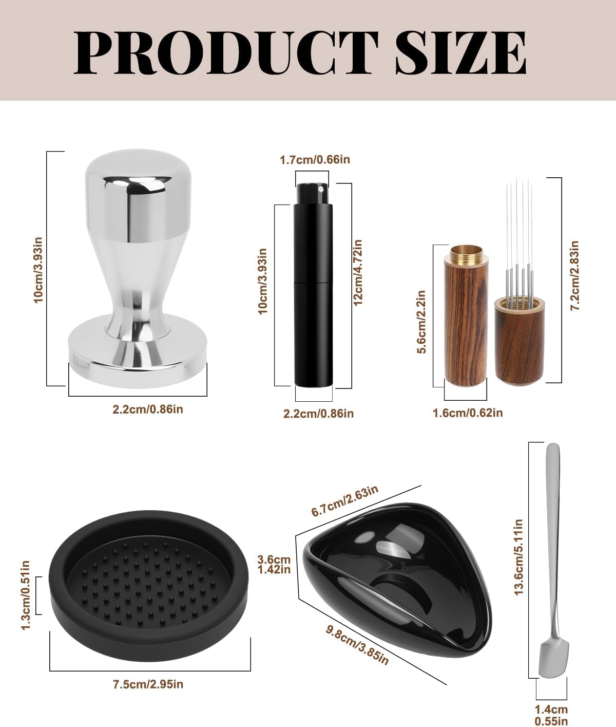 6pcs Espresso Accessories Kit, Barista Kit Espresso Tools Stainless Steel Machine Accessories Coffee Tamper Set for Kitchen, Home Coffee